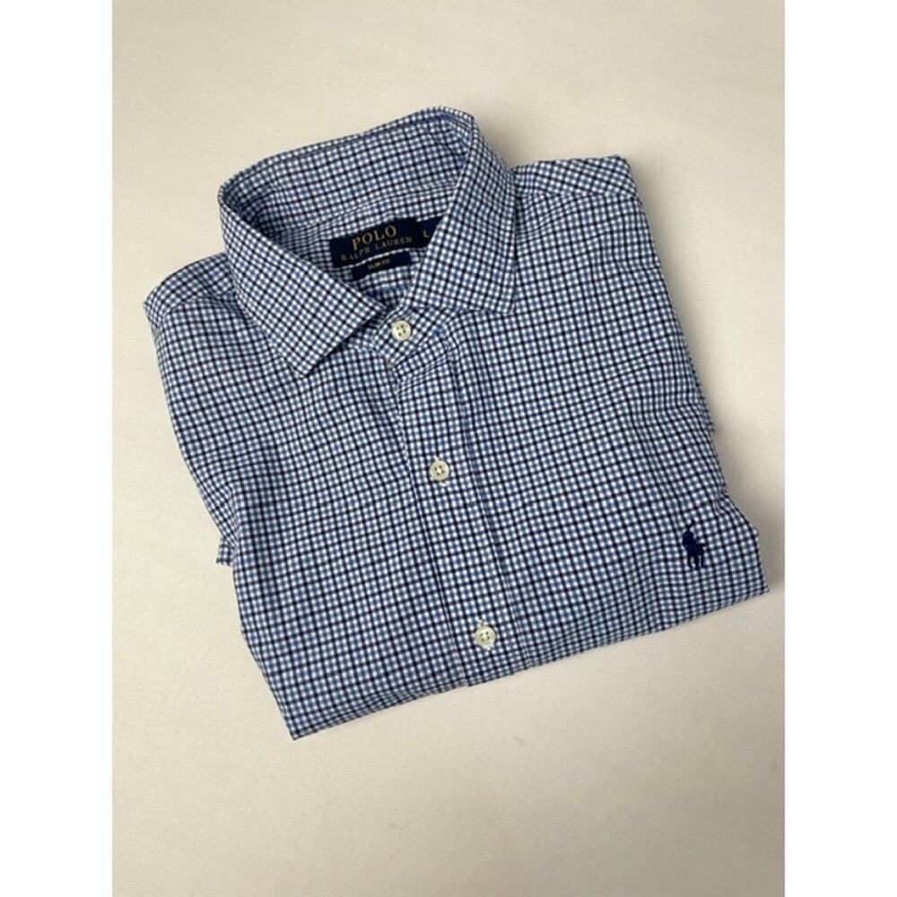 Polo Ralph Lauren Slim Fit Gingham Button Down Shirt Blue White Large Old Money